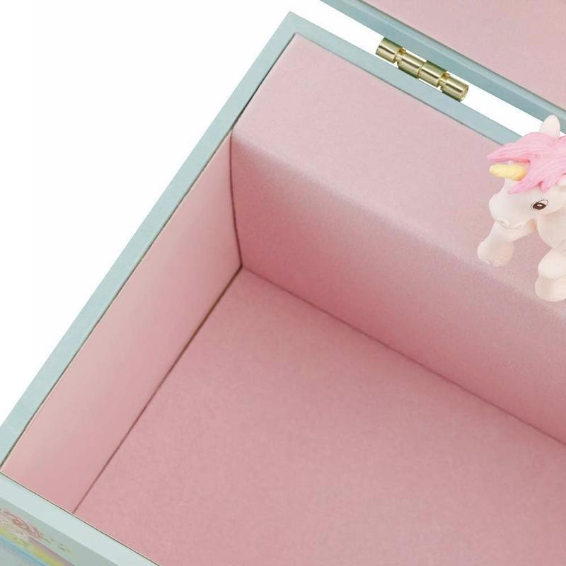 Blue Musical Jewelry Box for Little Girls - Glitter, Spinning Unicorn, Rainbow. Plays Blue Danube.