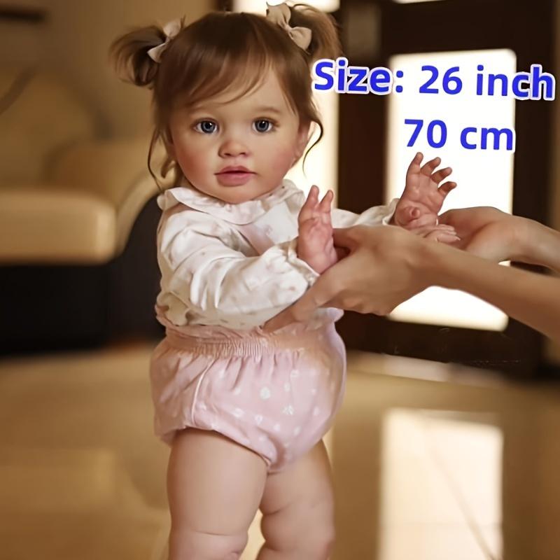 Realistic Cute Toddler Doll Girl 26In 70cm Realistic baby handmade standing doll Soft fabric body Blue eyes Rooted hair Suitable gift for children 3 + Christmas Halloween gift