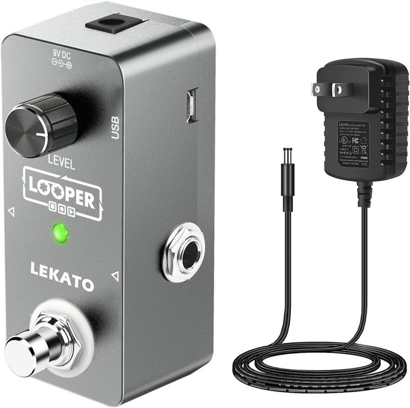 LEKATO Guitar Effect Pedal Loop Pedal, Looper Pedal, Unlimited Overdubs 5 Minutes Looping Time, Loop Station with USB Cable, and 9V 0.6A Pedal Power Supply Adapter