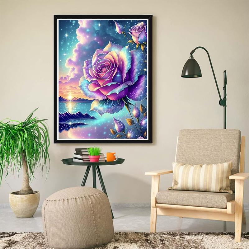 DIY Rose Diamond Painting Kits for Adults - Sunset 5D Diamond Art Kits, Full Drill Diamond Painting Kits, Gem Arts and Crafts for Beginner Home Wall Decor 12X16in Rose-1