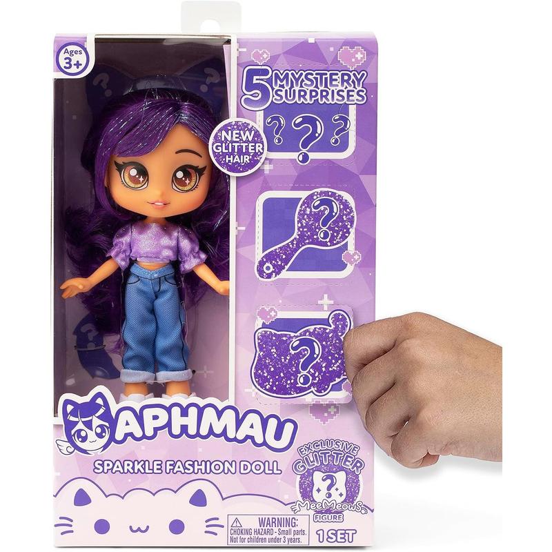 Aphmau Fashion Doll & Accessories Sparkle Edition, 5 Mystery Surprise Toys, Exclusive Glitter MeeMeows Mini Figure, Official Merch, 7 inch