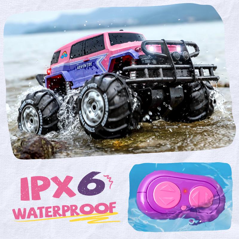 Ruko 1601AMP Amphibious RC Trucks, 1:10 Large Waterproof Monster Truck for Boys, 4x4 Offroad RC Car, All Terrain Vehicle with 2 Rechargeable Batteries, Gifts for Kids