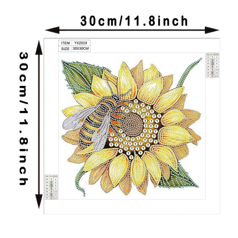 Sunflower & Bee Pattern Diamond Painting Kit, 1 Set DIY Diamond Painting By Numbers Kit, Wall Art Home Decoration