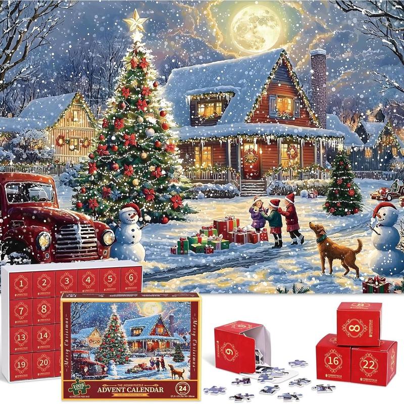 Puzzle Advent Calendar 2024, Advent Puzzles for Adults Kids 2024, 1008 Pieces Christmas Countdown Calendar 2024, Santa Claus Home Advent Calendar Jigsaw Puzzle christmas gift xmas decoration