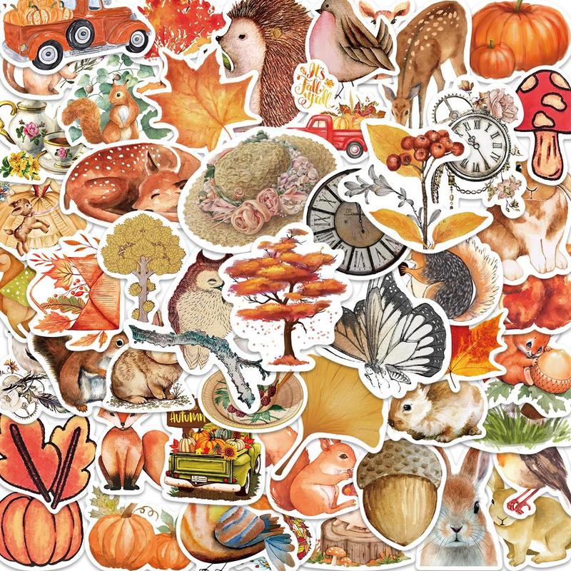 Autumn Forest Pattern Sticker, 50pcs set Self Adhesive Decorative Sticker, DIY Decal for Water Bottle, Laptop, Phone Case, Scrapbook, Journal