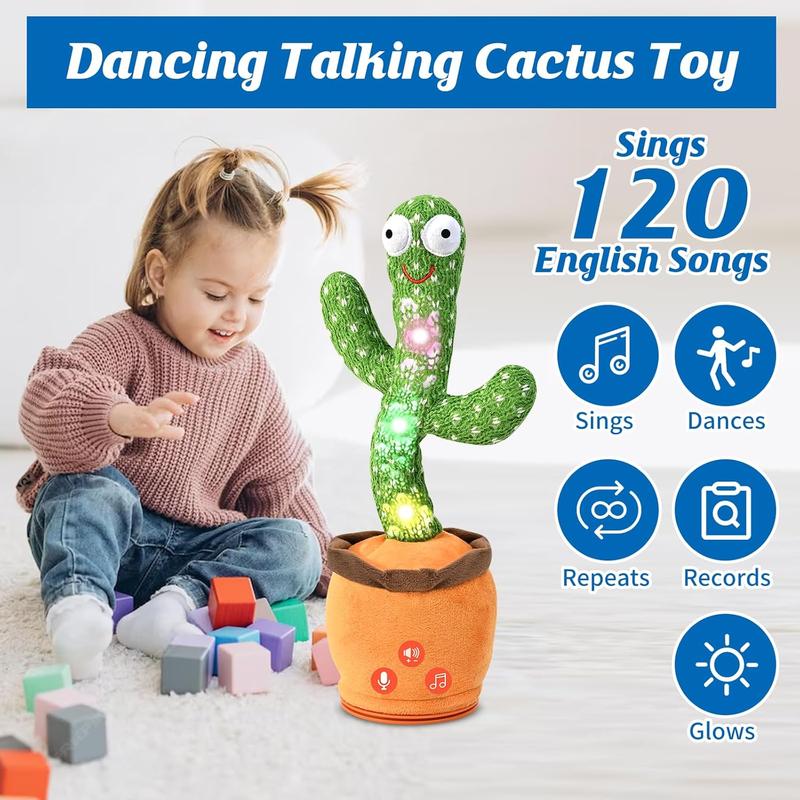 Dancing Cactus Toy for Pets，Dog and Cat Toy, Dancing Singing Toy,Repeats & Recording What You Say, Glows with LED Lights，Birthday Gift,Prank ToyA2