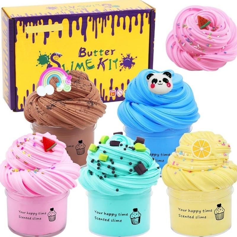 5 Pack Butter Slime Kit, Birthday Gifts for Kids, Party Favor for Girls & Boys, Non Sticky, Super Soft Sludge Toy