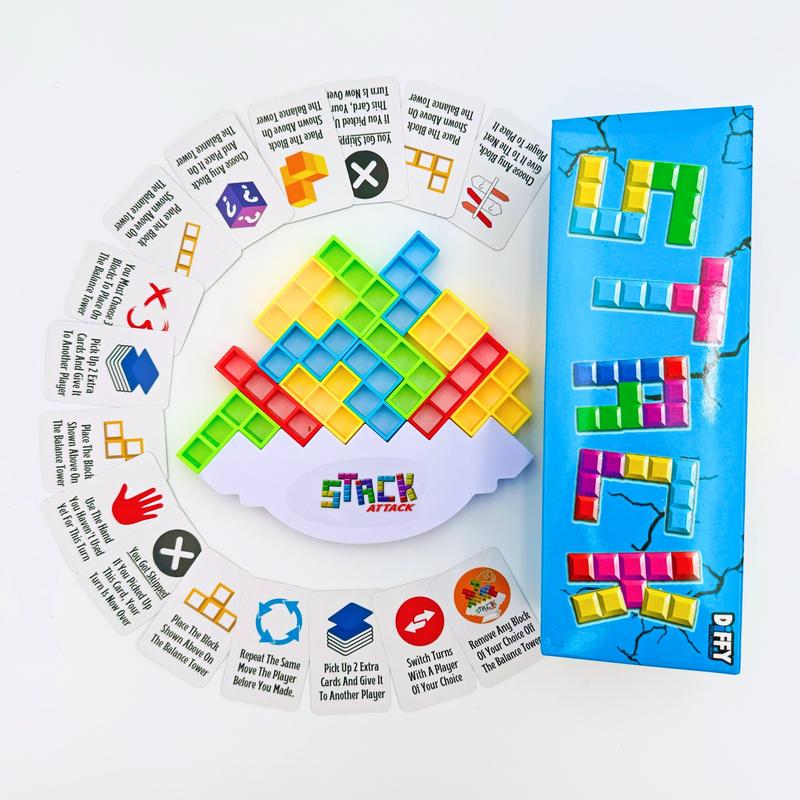 Stack Attack Game - Balance Stacking Block Board Game For Family Game Nights - Christmas Holiday Gifts For Boys, Girls, Family