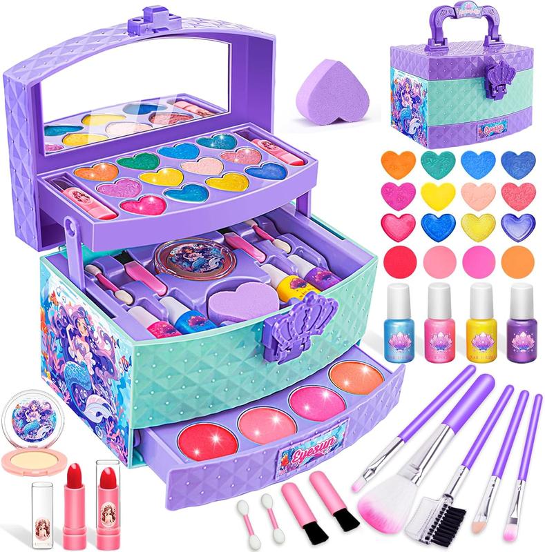 Christmas Gift Real Kids-Makeup-Kit-for-Girl,Washable Pretend Toddler-Toys for Princess-Dresses-for-Girls-Christmas-Brithday-Gifts