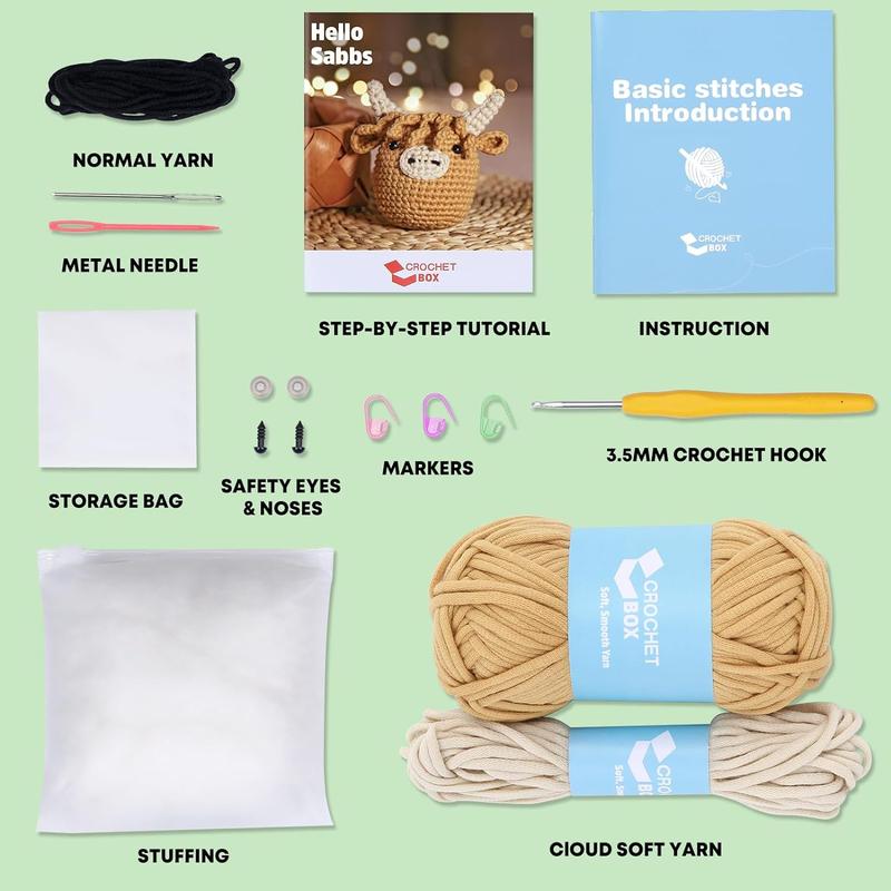 Crochet Kit for Beginners: Highland Cow Crochet Kit, Learn to Crochet, Include Easy Knitting Soft Yarn, Step-By-Step Video Tutorial, Hook, Holiday Birthday Gift for Adults and Kids(30%+ Yarn) CROCHET BOX CROCHET BOX