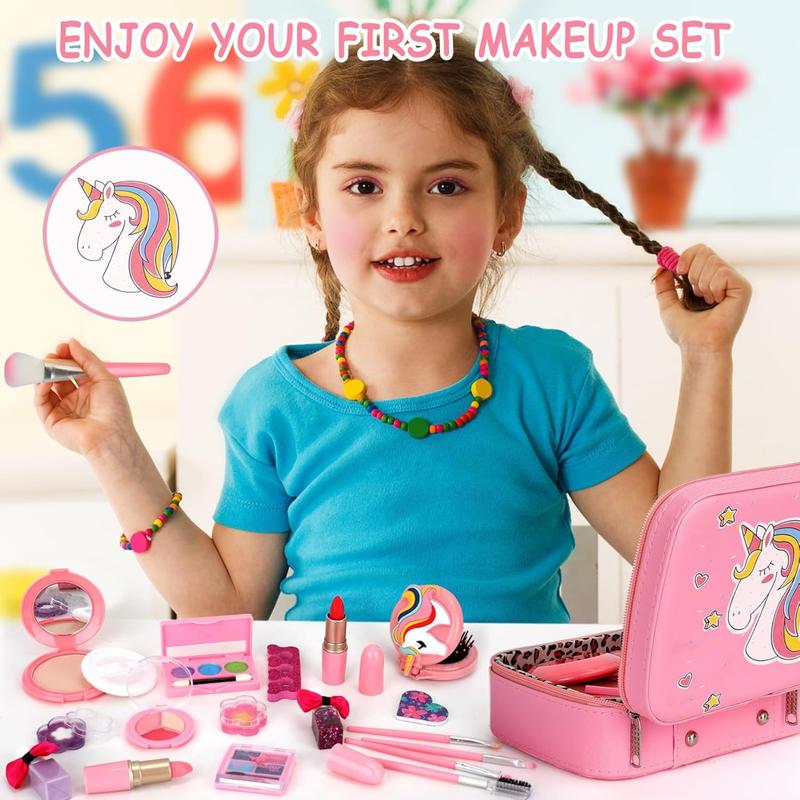 Kids Makeup Kit for Girl,Real Makeup for Kids, Girl Toys Princess Children Play Makeup Kit with Cosmetic Case Christmas Birthday Gifts for Girls  .