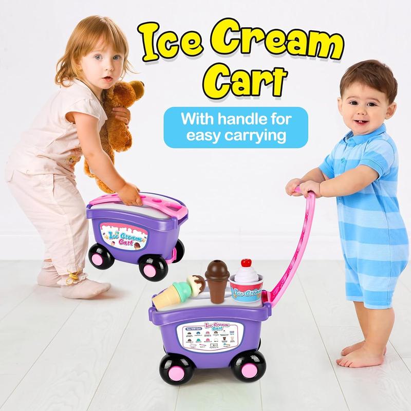 Ice Cream Cart Toys, Pretend Play Food Toys, Ice Cream Shop Counter Play Set, Scoop and Cone Maker Toy, Grocery Play Store, Birthday Gifts