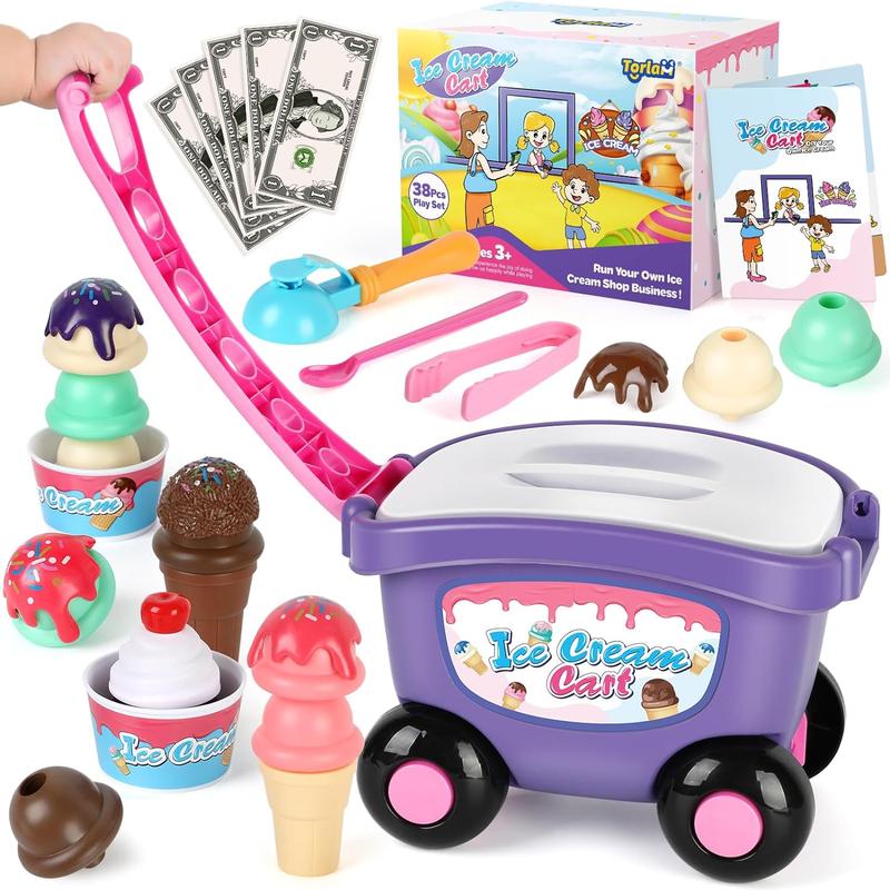 Ice Cream Cart Toys, Pretend Play Food Toys, Ice Cream Shop Counter Play Set, Scoop and Cone Maker Toy, Grocery Play Store, Birthday Gifts