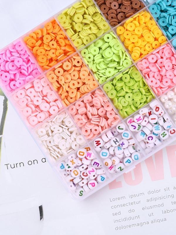 Random Letter Pattern Polymer Clay Beads, 1 Box 24 Grid DIY Jewelry Making Supplies for Bracelet Necklace Earrings Making, Jewelry Making Accessories