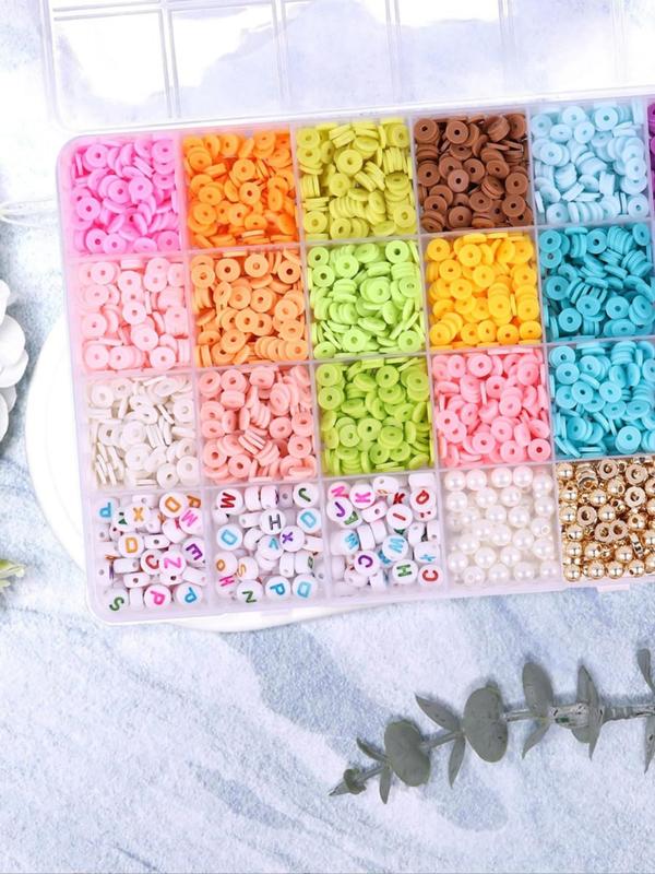 Random Letter Pattern Polymer Clay Beads, 1 Box 24 Grid DIY Jewelry Making Supplies for Bracelet Necklace Earrings Making, Jewelry Making Accessories