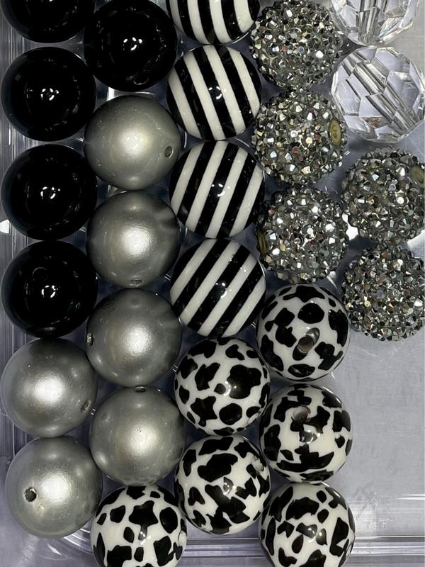 Black and White Cowgirl Mix - 20mm Bubble Gum Bead Mixes, Chunky Bead Mixes