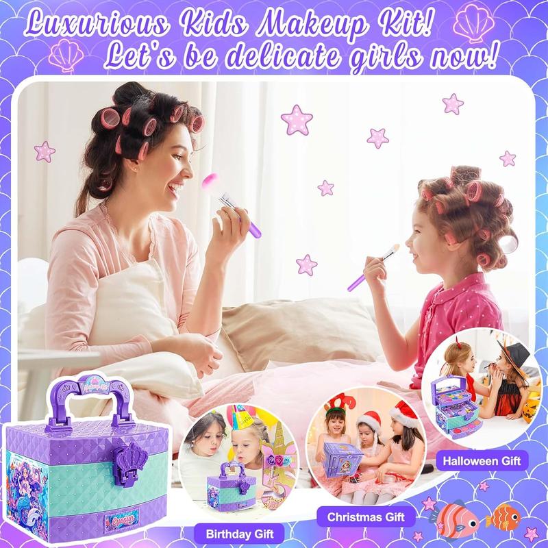 Christmas Gift Real Kids-Makeup-Kit-for-Girl,Washable Pretend Toddler-Toys for Princess-Dresses-for-Girls-Christmas-Brithday-Gifts