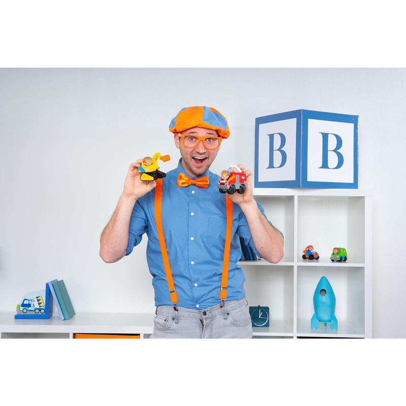 Blippi Mini Vehicles, Including Excavator and Fire Truck, Each with a Character Toy Figure Seated Inside - Zoom Around The Room for Free-Wheeling Fun - Perfect for Young Children