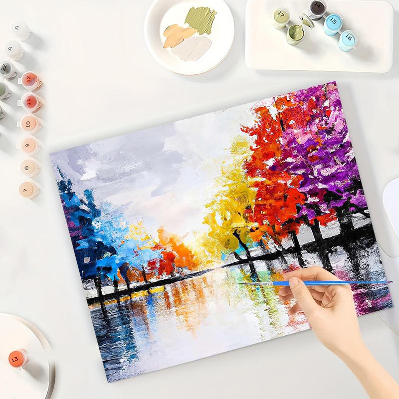 DIY Painting By Numbers Kit without Frame, Colorful Tree Pattern Acrylic Painting, Wall Art Painting for Home Bedroom Living Room Decor