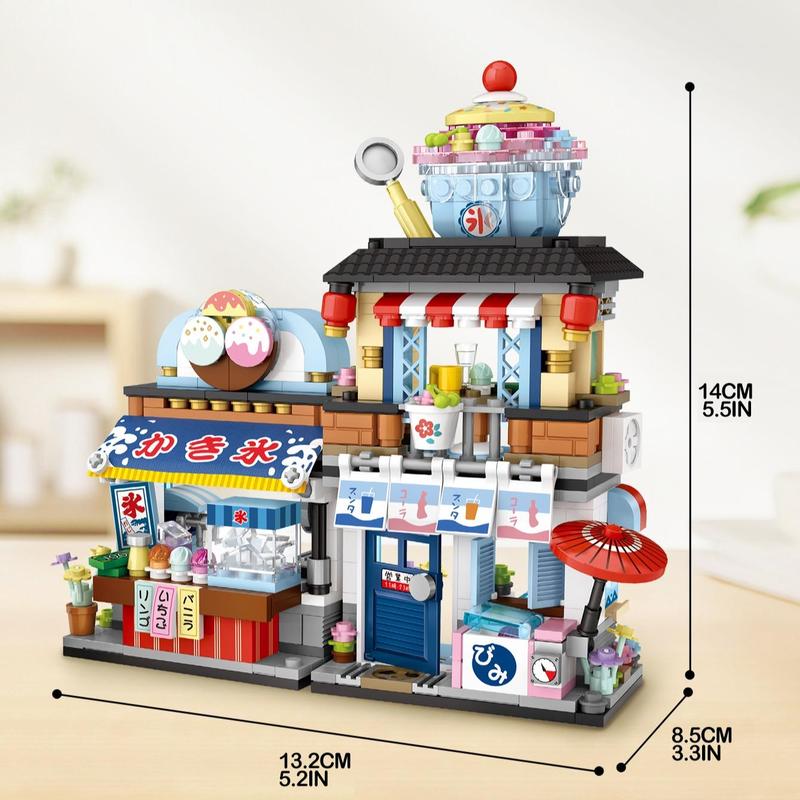 Street View Building Block Set, 668pcs set Ice Cream Shop Building Block Set, Home Decoration Ornaments, Model & Toy Scene for Boys & Girls