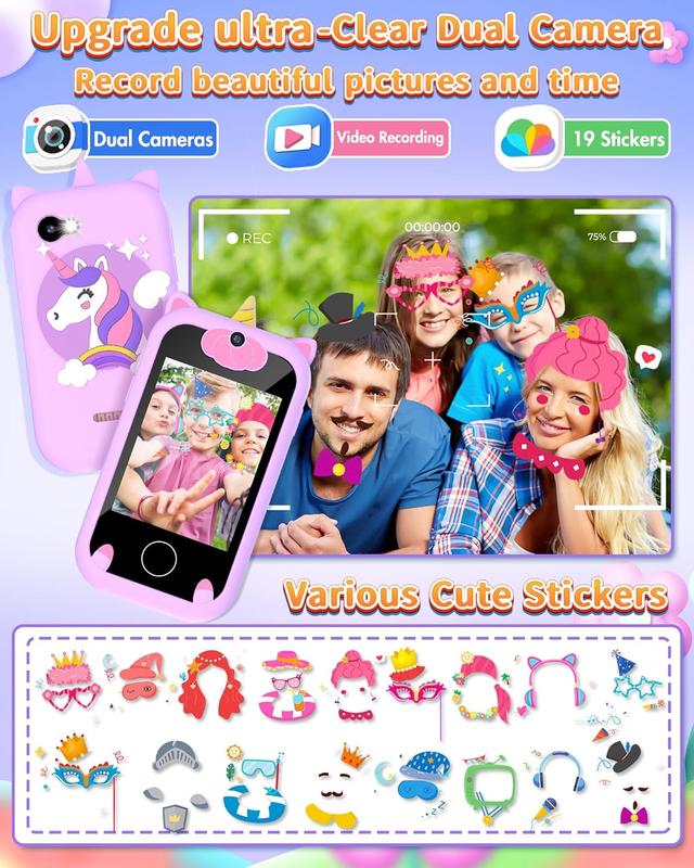 Christmas Gifts for Girls Age 6-8 Smart Phone Easter Christmas Stocking Stuffers for Kids Toy for Teenage 3 4 5 7 9 6 8 Year Old Birthday Gift Ideas with 8G SD Card (Purple)