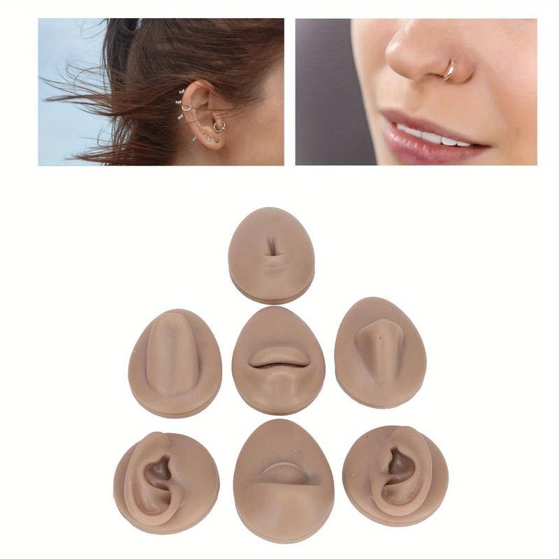 Human Body Piercing Practice Model - Silicone Ear, Eye, Nose, Mouth, Tongue, and Navel Model - Soft Silicone Flexible Model - Part Display Set for Beginners Acupuncture Teaching (Dark Skin Tone)