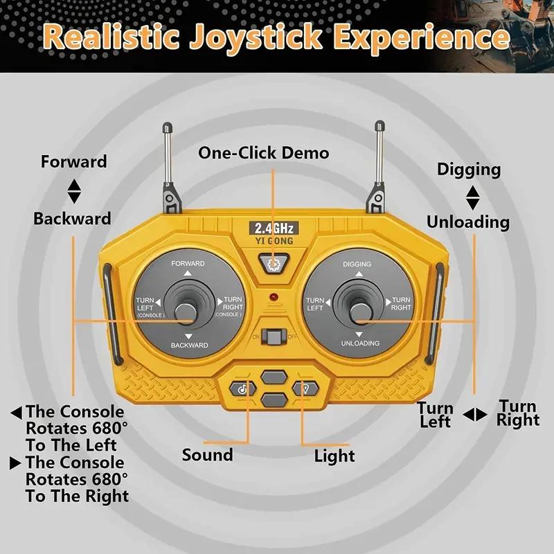 Remote Control Excavator Toy, Including 1 Remote Control Excavator Toy Car & 1 Manual & 1 Batteries & 1 Charging Cable & 1 Remote Control & 1 Screwdriver