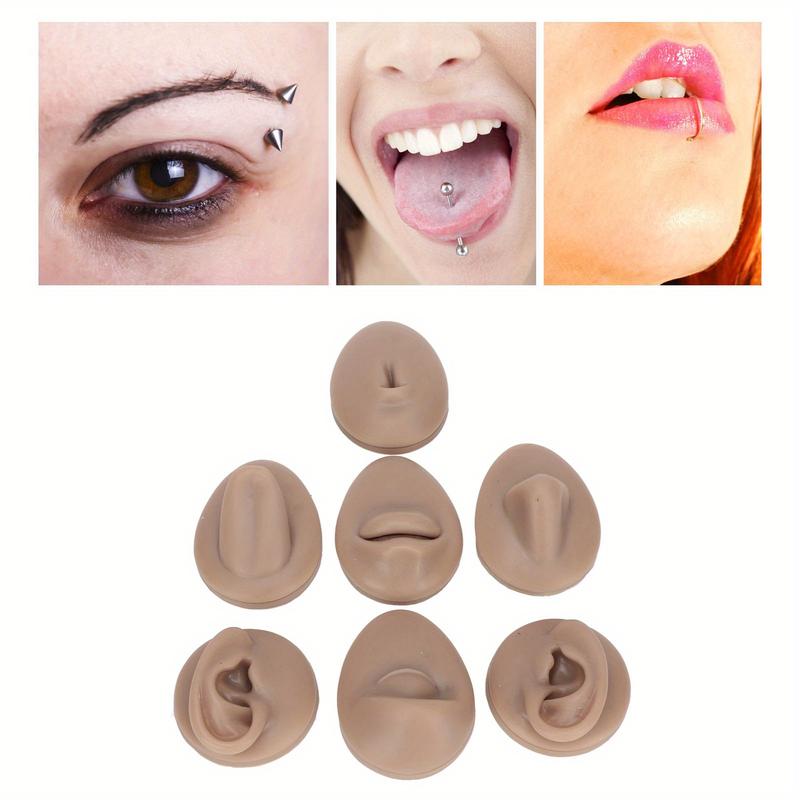 Human Body Piercing Practice Model - Silicone Ear, Eye, Nose, Mouth, Tongue, and Navel Model - Soft Silicone Flexible Model - Part Display Set for Beginners Acupuncture Teaching (Dark Skin Tone)