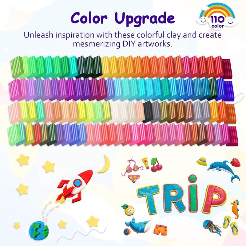 Polymer Clay 110 Colors Oven Bake Clay Non-Toxic Modeling Clay for Kids 215Pcs Baking Clay Set with Sculpting Tools Non-Sticky Clay Kit for Adults Beginners Art Craft