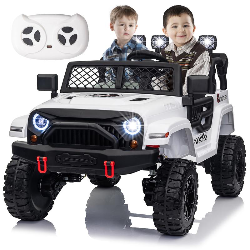 24V 2 Seater Ride on Toy, 4WD Kids Ride On Car with Parental Remote Control, 4x4 Electric Vehicle 4 Wheeler UTV with EVA Tires Wheels, Music Play, Bluetooth, Pink,2 Seater-White