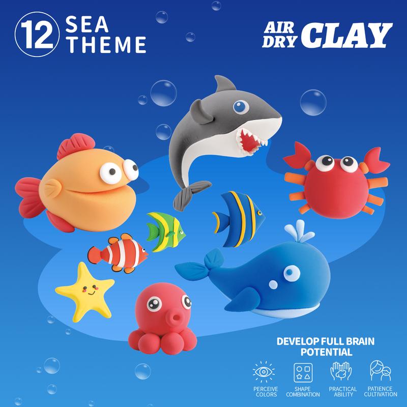 Anywise Air DIY Clay - Ocean Adventure, Soft & Ultra Light, Safe & Non-Toxic, 12 box, Perfect Gift for Kids