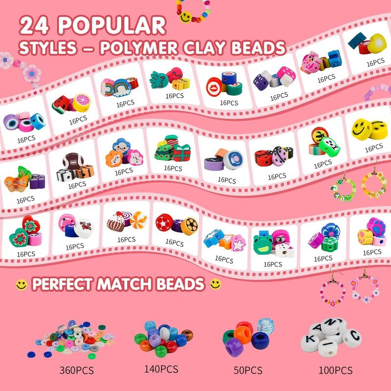 Gionlion 1000PCS Polymer Clay Beads Bracelet Making Kit, 30 Style Cute Fun Fruit Flower Rainbow Butterfly Animal Heart Star Beads Charms for Jewelry Necklace Making Christmas Gift for Girls Women Gionlion