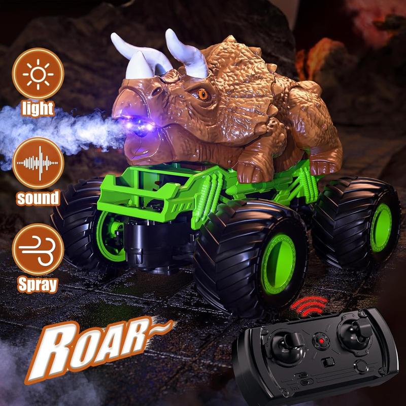 Exquisite gifts, Christmas gifts, birthday gifts，High Speed Off Road 1:24 Dinosaur Car with Rechargeable Battery,，Remote Control Triceratops Truck, Monster Truck with Roar, Light and Mist Spray ,