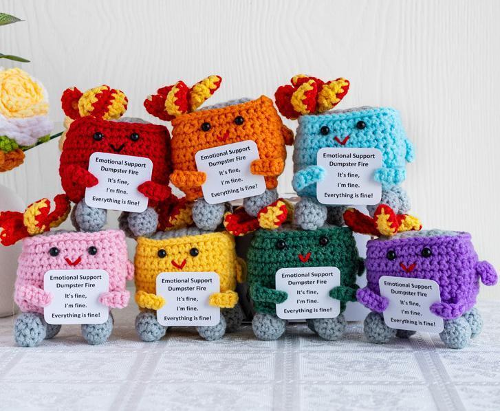 Emotional Support Crochet Dumpster Fire Amigurumi, Buring Fire, Funny Crochet Meme, I'm Fine, Holiday Gift, Crochet Transh Can, Chrismtas