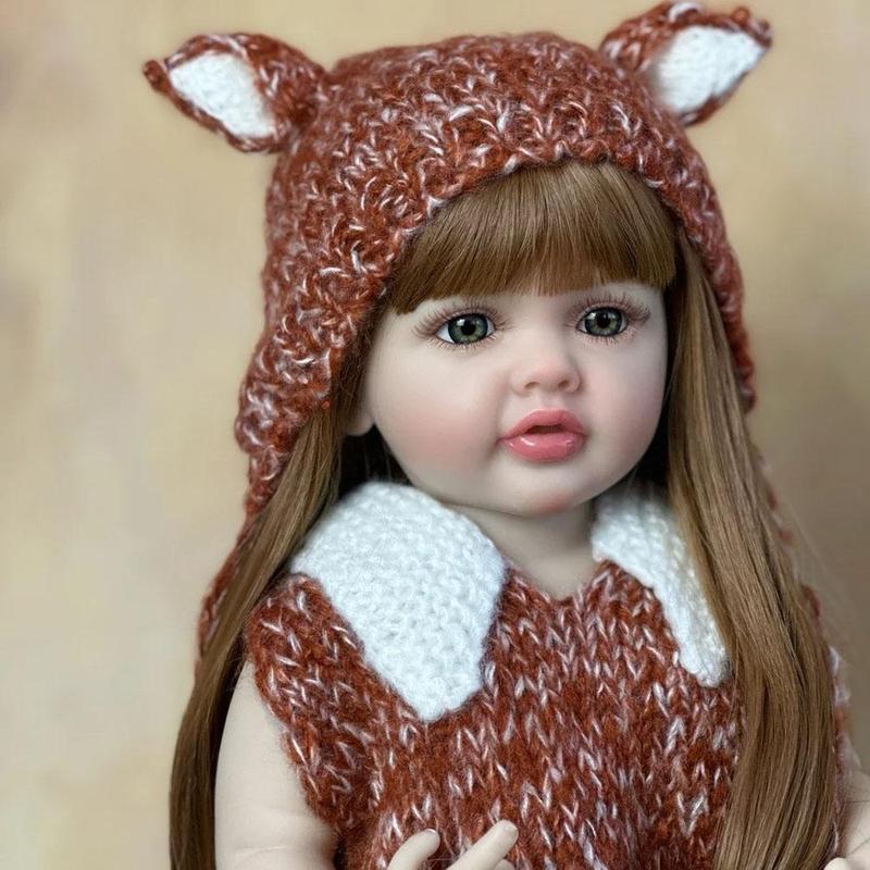 22 Inch Lifelike Reborn Girl Baby Dolls, Realistic Silicone Full Body Newborn Baby Doll, Look Real Girl Doll with Accessories, Weighted Soft Toy Gift for Girls, Christmas Gift