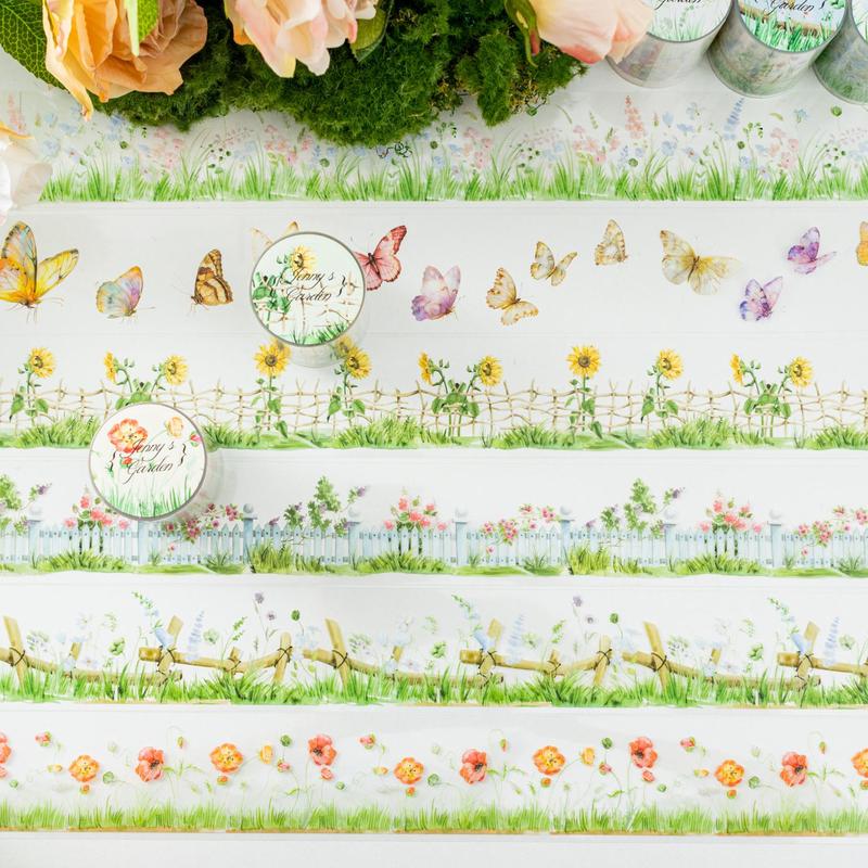 Butterfly Garden Fence Pattern Washi Tape, 6 Counts set DIY Decorative Tape, Scrapbooking & Stamping Supplies for Home School Office