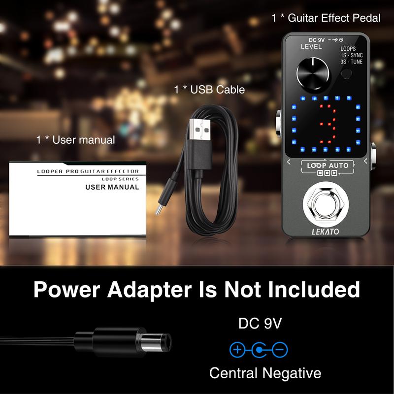 LEKATO Looper Pedal, Guitar Looper Pedal Set with 9V 0.6A Pedal Power Supply Adapter and USB Cable, Guitar Effect Looper Pedal with SYNC & Tuner Function Loop Pedal 3 Loops 18 Minutes Record Time