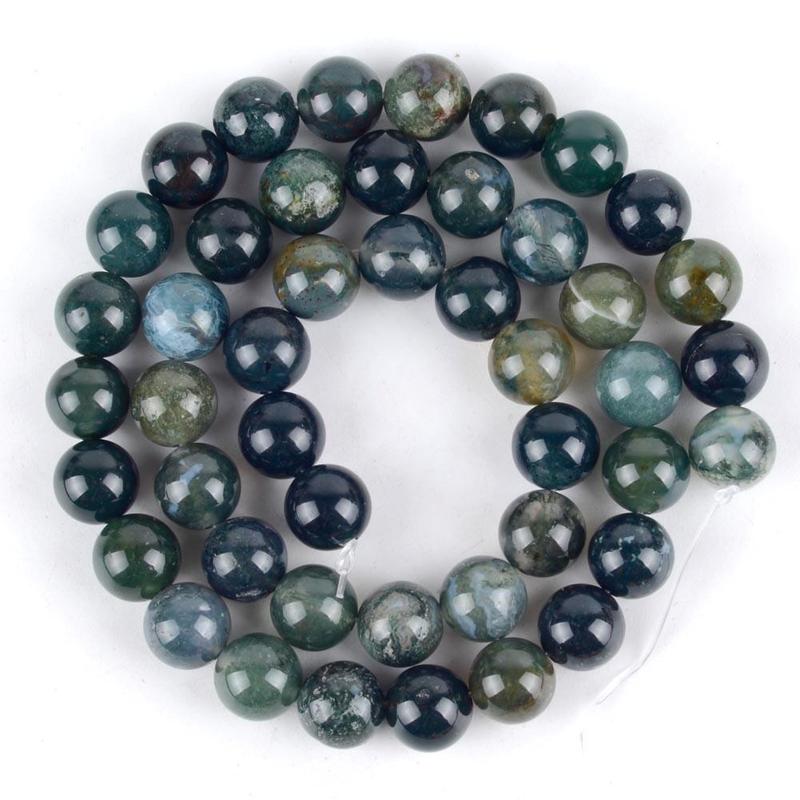 Natural Moss Agate Stone Round Loose Beads (1 Set), Jewelry Making Diy Bracelets, DIY Jewelry Making Supplies