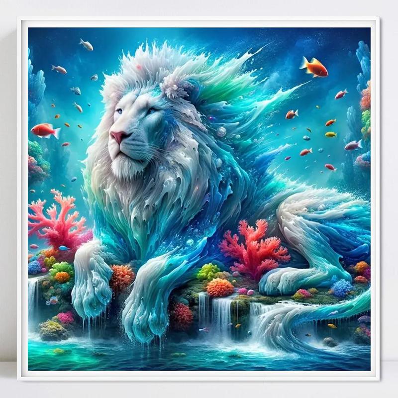 DIY Artificial Rhinestones Arts Painting Kit Without Frame, Ice Lion Pattern DIY Painting, Handmade Craft Art Decoration