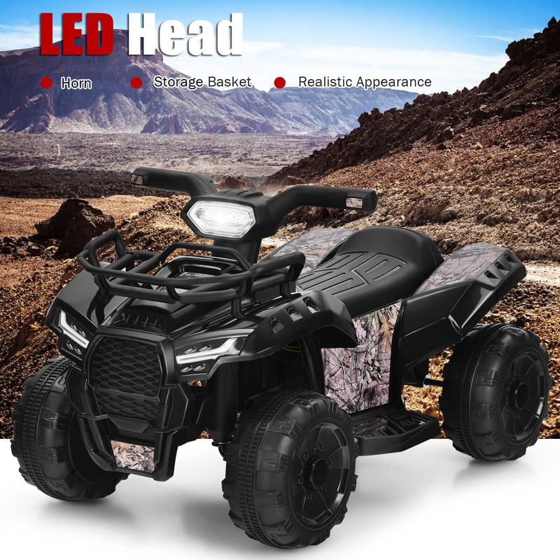 Exdeerjoy 6V Kids ATV Quad Electric Ride On Car Toy Toddler w MP3&LED Light Black