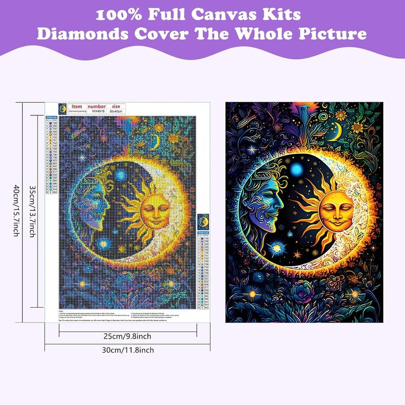 Sun Diamond Painting Kits for Adults, Flowers Diamond Art Kits DIY Full Drill Diamond Art Sun and Moon Round Diamond Art Kits Diamond Art Crafts for Decor 12x16 Inch