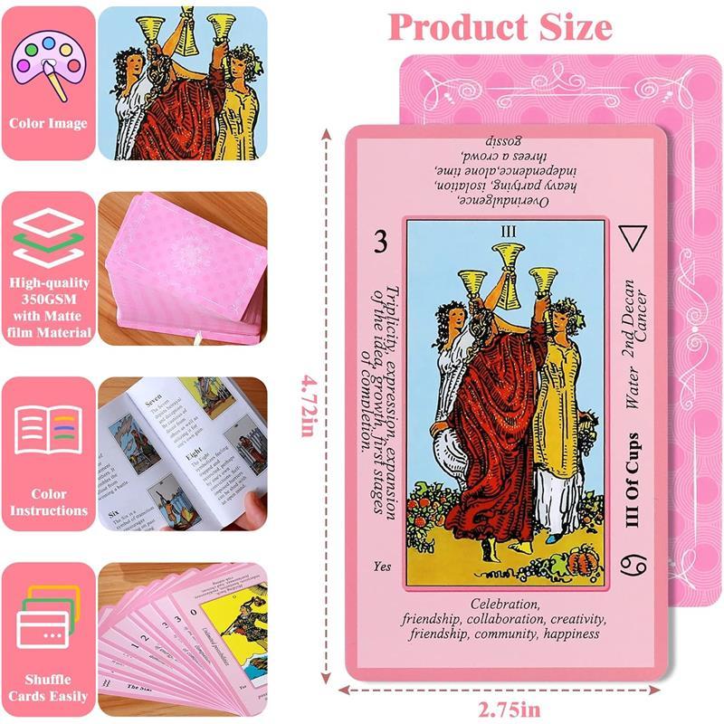 Pink Tarot Cards Deck Set for Beginners with Meanings On Them-Tarot Card with Guidebook-(Free Velvet Tarot Bag Pouch)