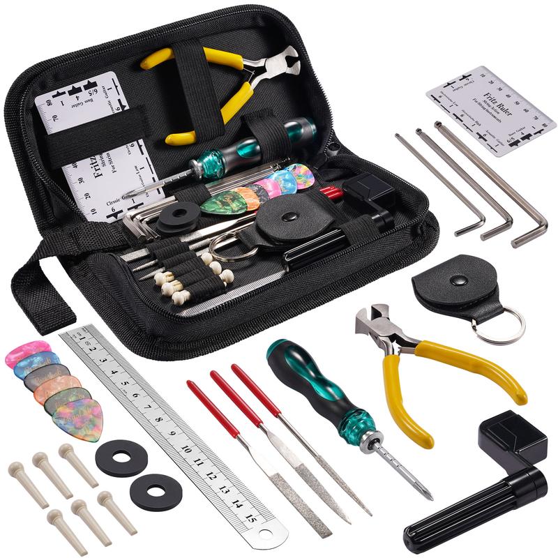 POGOLAB 31Pcs Guitar Tool Kit, Guitar Repair Kit A Gift for Guitar Enthusiast Beginners Proscenium, Guitar String Winder Tool, Guitar Maintenance Kit, Ukulele Bass Banjo Acoustic Guitar Tools