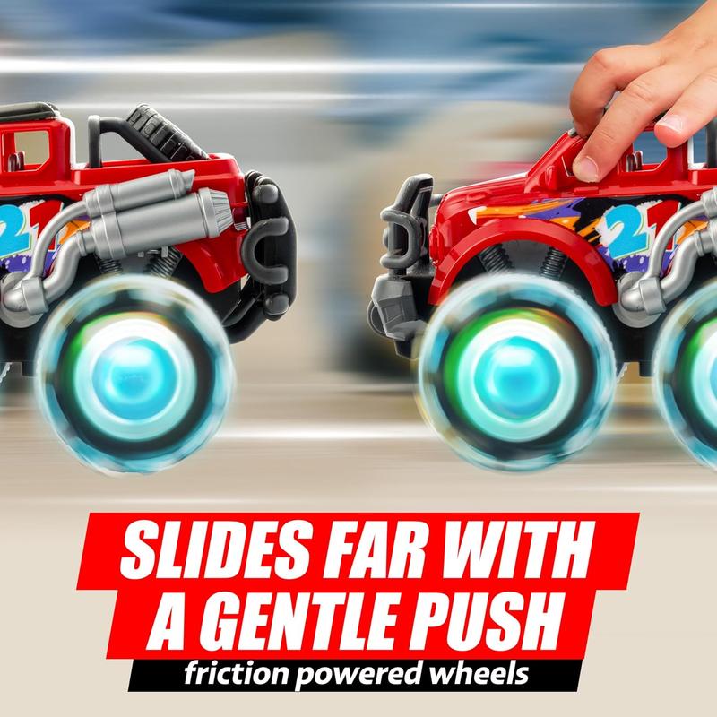 3Pack Monster Truck Toy - Toy Truck with Flashing LED Wheels - Light-Up Cars - Birthday Gift for Boys Girls - Friction-Powered