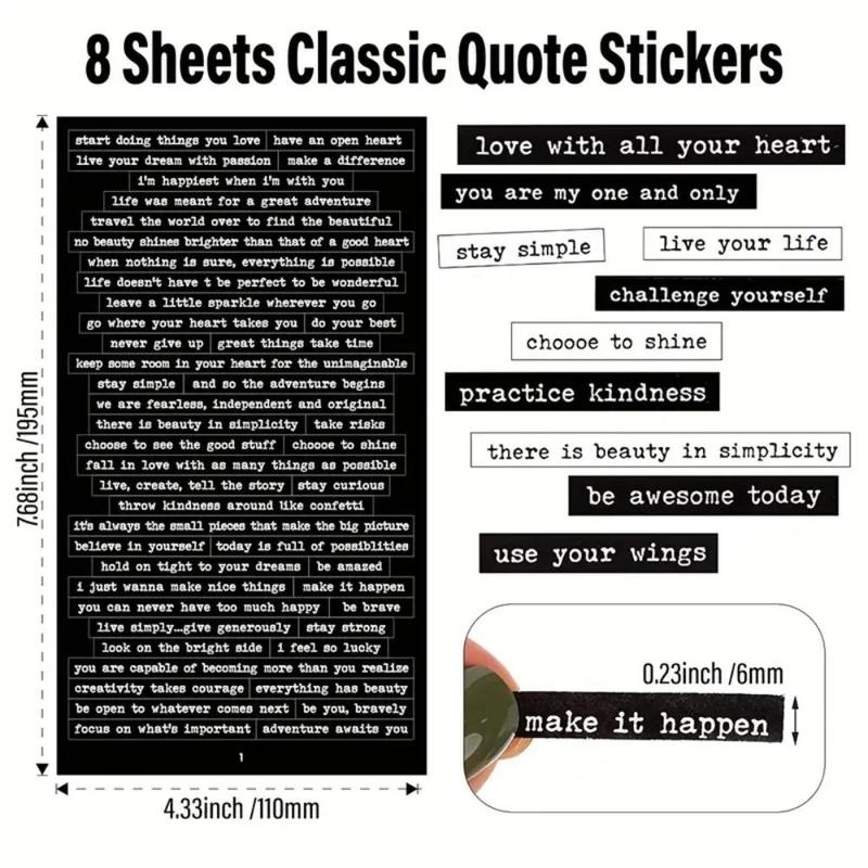 Inspirational Quote Sticker (406pcs 8 Sheets), Self-adhesive Motivational Sticker, Decorative Sticker for Scrapbooking, Journaling, DIY Art Crafts, Back To School Essentials, Bedroom Decor