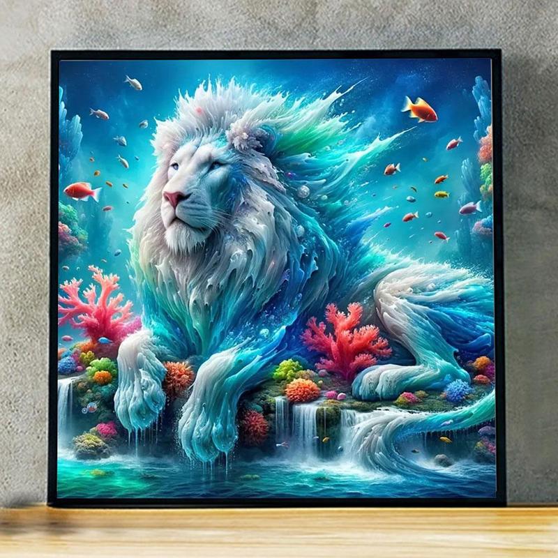 DIY Artificial Rhinestones Arts Painting Kit Without Frame, Ice Lion Pattern DIY Painting, Handmade Craft Art Decoration