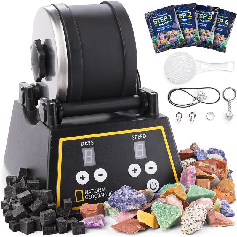 Professional Rock Tumbler Kit - Complete Rock Tumbler for Adults & Kids with Durable 2 Lb. Barrel, Rocks, Grit, and Patented GemFoam Finishing