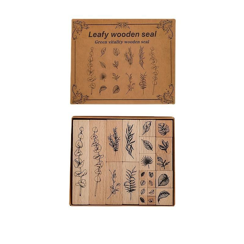 22pcs set Vintage Wooden Stamp, Flower Plant Pattern Stamps Set For DIY Crafting Scrapbook Painting