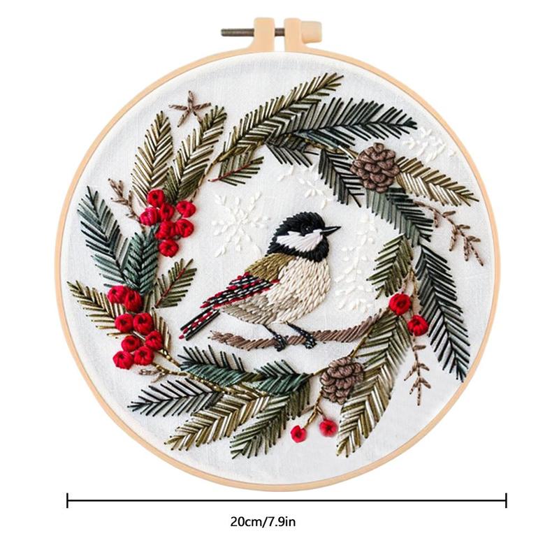 Bird & Wreath Pattern DIY Embroidery Kit, 1 Set Embroidery with Hoop Suture Practice Kit for Adults, Handmade Unfinished Products Gifts