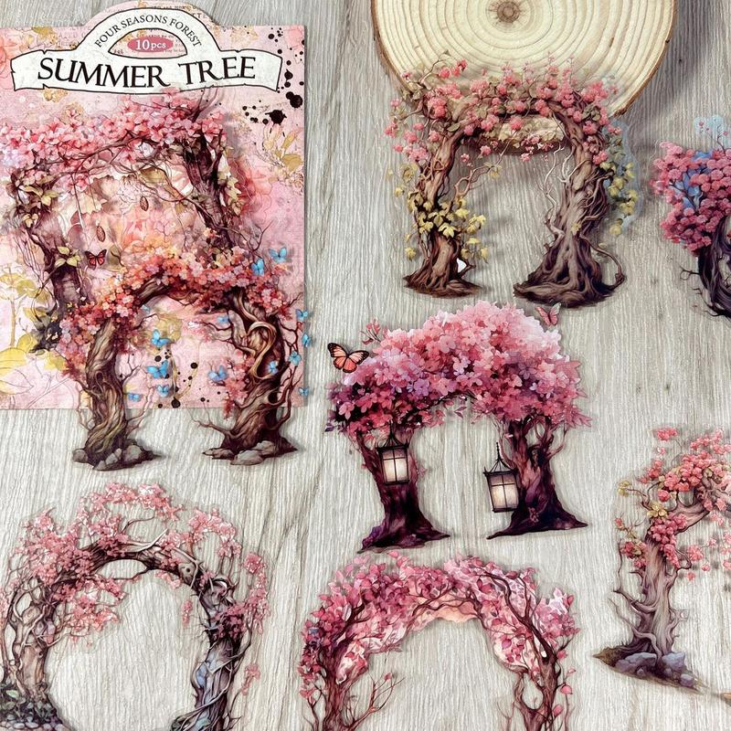 Vintage Tree Pattern Decorative Paper, 10pcs set DIY Scrapbooking & Stamping Paper, DIY Decorative Supplies for Album, Book